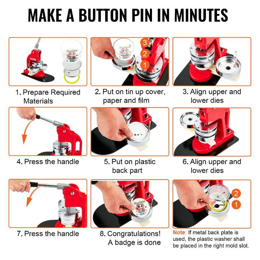 VEVOR 500 Sets 1 inch 25mm Pin Back Button Parts, DIY Round Button Badge Parts, Set Includes Metal Top, Plastic/Metal Button, Clear Film, and Blank Paper For Gifts Presents, Machine NOT Included