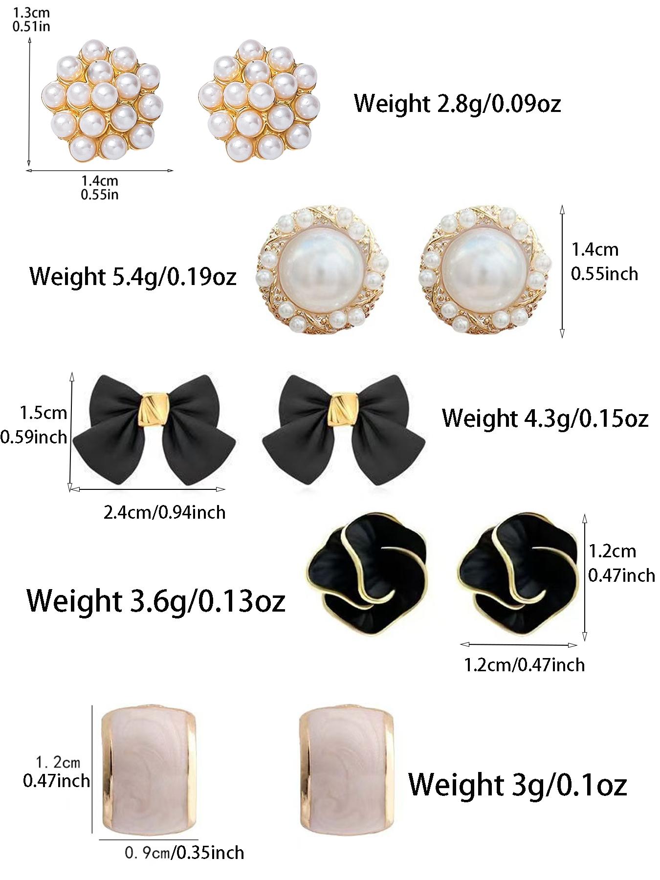 5 Pairs Vintage Unique Black Camellia Flower Bow Star Shape Faux Pearl Geometric Stud Earrings Set, Ear Studs, Minimalist Elegant Quality Fashion Earrings Jewelry Suitable For Women Everyday And Holiday Wear, Stud Earring Sets