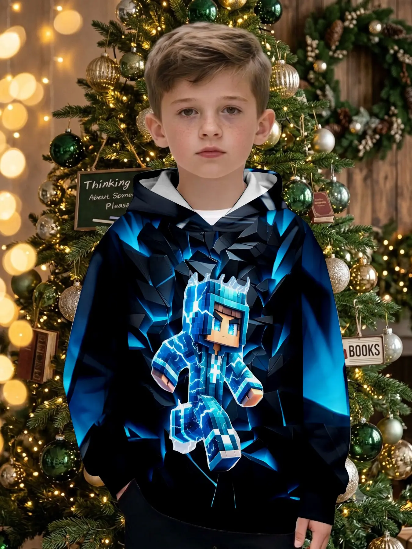 Minecraft Character Print Hoodie for Boys Ages 1-14, Casual Fitted Outdoor Wear, Perfect Christmas and Birthday Gift