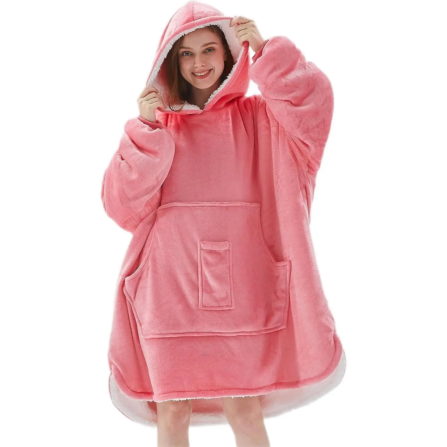 Wearable Blanket Hoodie Oversized Giant Hooded Blanket Sweatshirt with Pocket Sleeves for Women Men Flannel Sherpa Soft Warm Cozy Blanket Jacket Sweater Gift for Adult Teens One Size Fits All