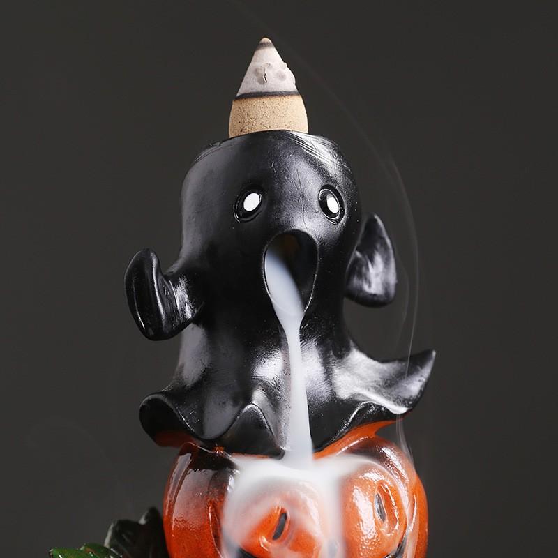 Original Resin Halloween Pumpkin Backflow Incense Burner, European Vintage Ghost Festival Smoke Fountain Incense Holder Decor, Delicate Resin Craft, Slow Downflow Smoke Design, Perfect Desktop Ornament For Home Shop Halloween Party, Ideal Holiday Gift Bir