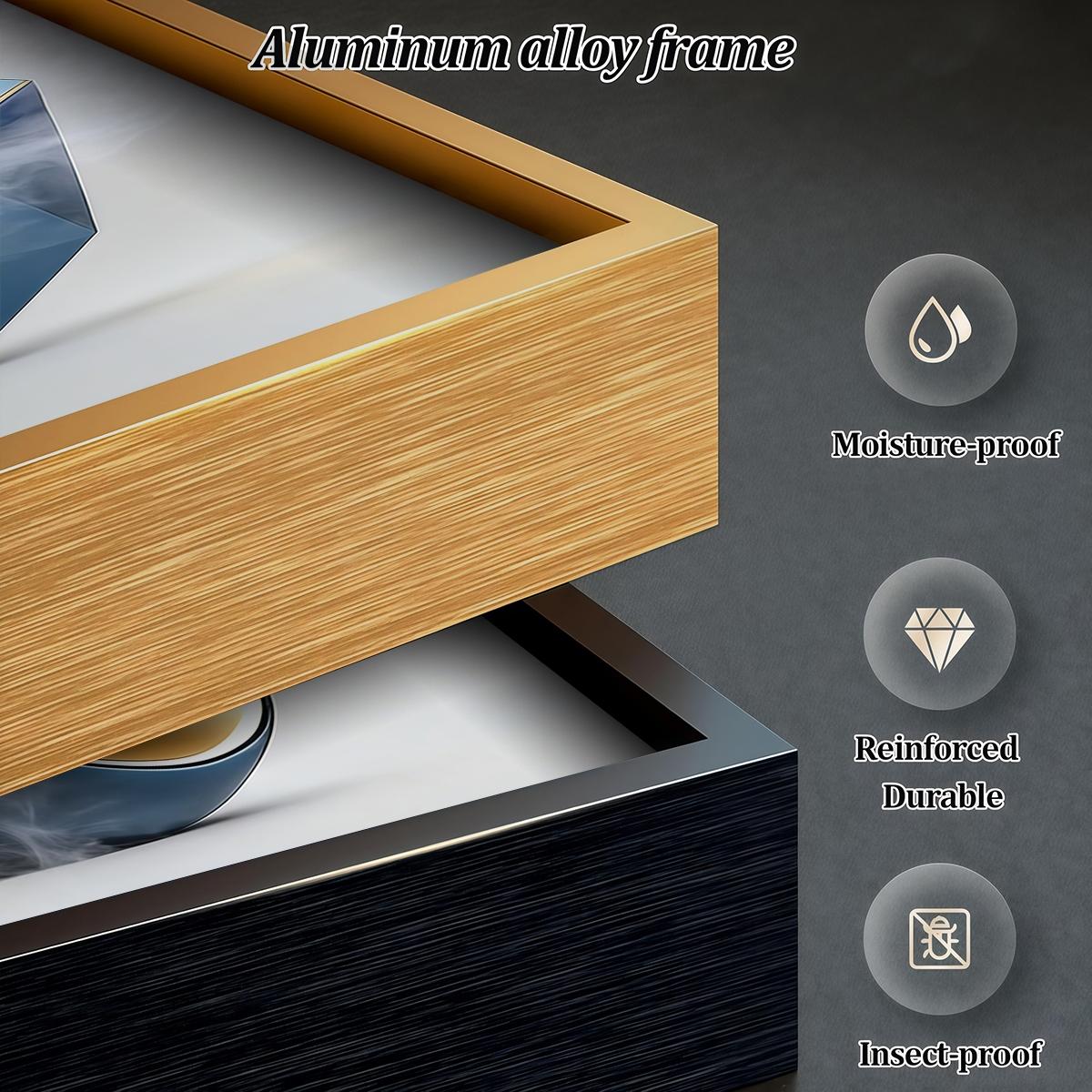 3 Counts Aluminum Alloy Framed Painting, Geometric Abstract Metallic Shapes And Smoke Art Pictures, Home Decoration For Living Room, Bedroom, Office, Restaurant, Hallway Wall Decor, Odorless Print Artwork, Luxury Perfect Gift For Friends And Family