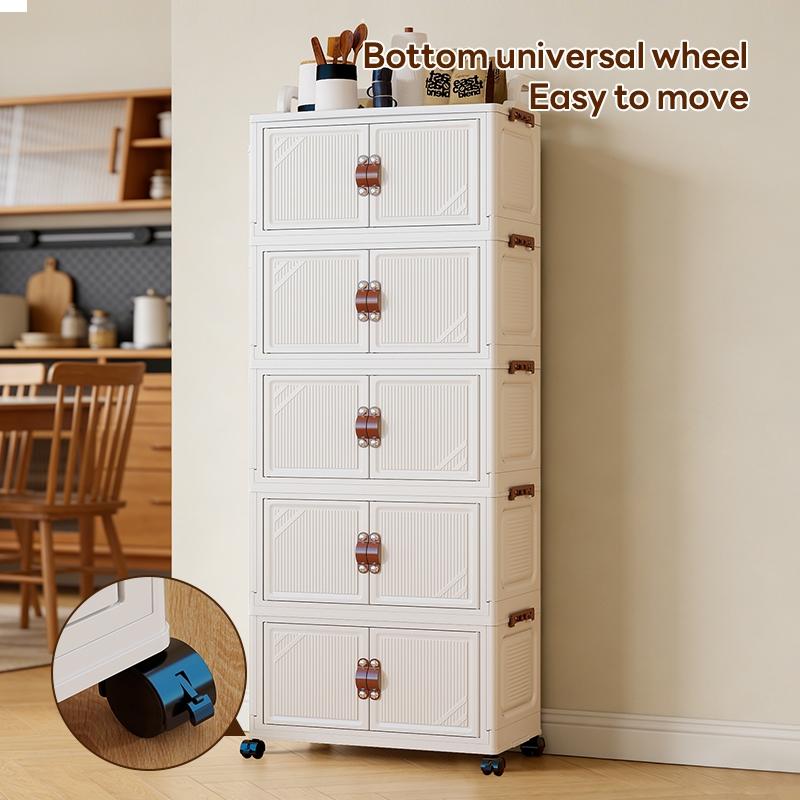 Modern Simple Style Plastic Storage Cabinet, 2-6 Layers, with Wheels, Easy to Clean, Dustproof, Ideal for Bedroom and Daily Use