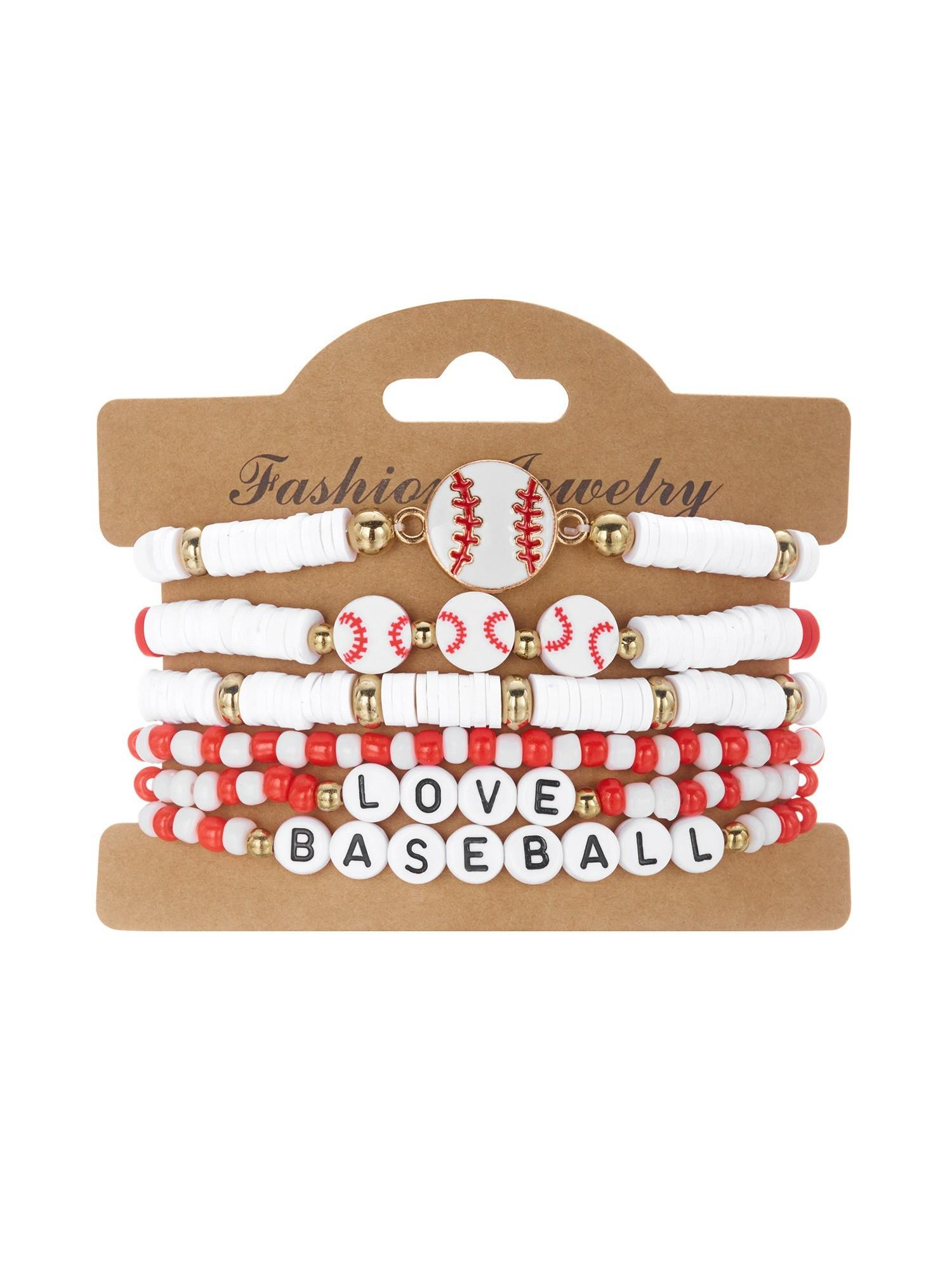 Basketball Rugby Beaded Bracelet Set, Fashion Sports Style Elastic Soft Clay Bracelets, Trendy Athletic Jewelry for Men and Women