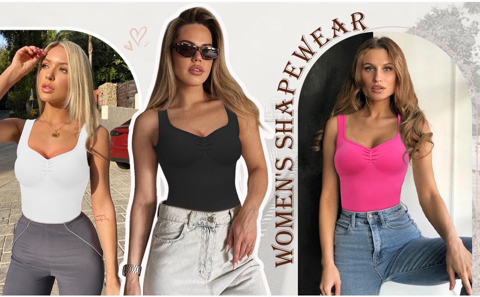 Women Tummy Control Shapewear Tank Tops Pleated Bustier Sweetheart Compression Tank Tops Body Shaper Camisole Womenswear Breathable Comfortable Comfy Cute Fabric Fit Hip Piece Ruched
