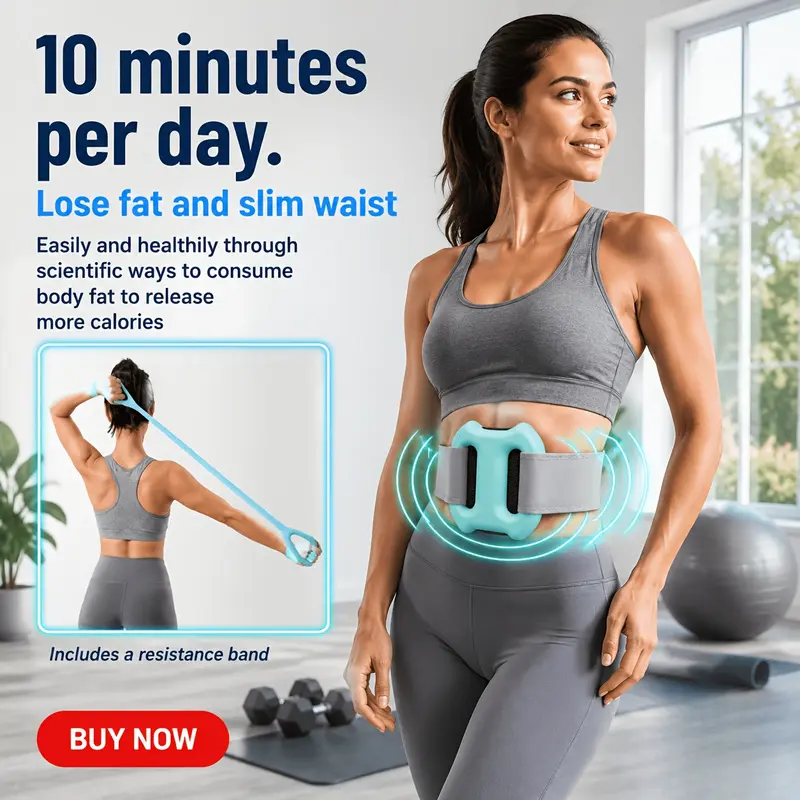 Multifunctional Fat Burning And Relaxation Double Ring Massage Ring Electric Fascia Ring With Adjustable Belt And Free Yoga Resistance Band For Waist Abdomen Arm Leg Training And Massage Portable Perf