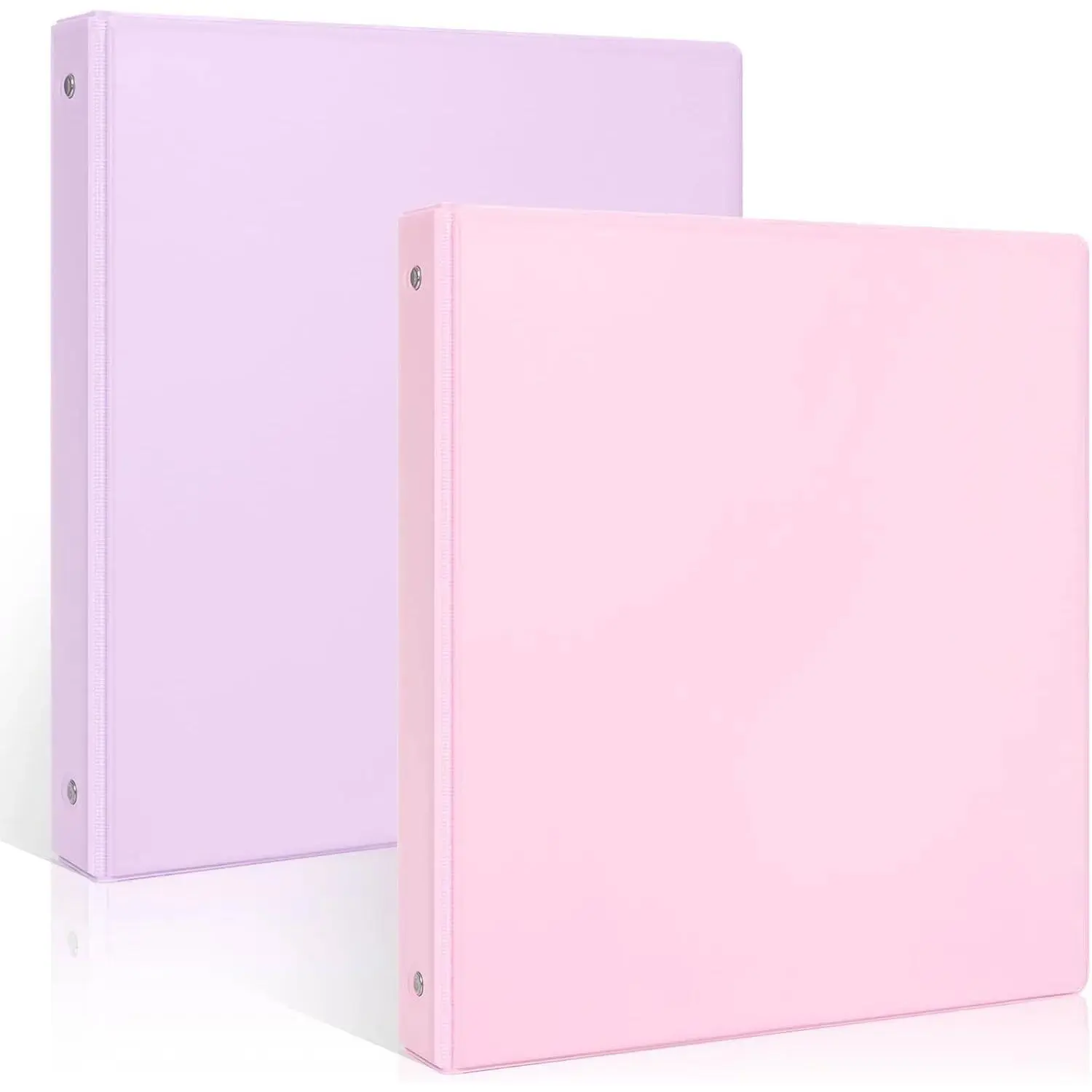 2-Pack 1-Inch Round Ring 3-Ring Binders, View-Cover Design with 2 Interior Pockets (Fits 8.5x11 Inches), Pink & Purple Office Stationery for Document Organization