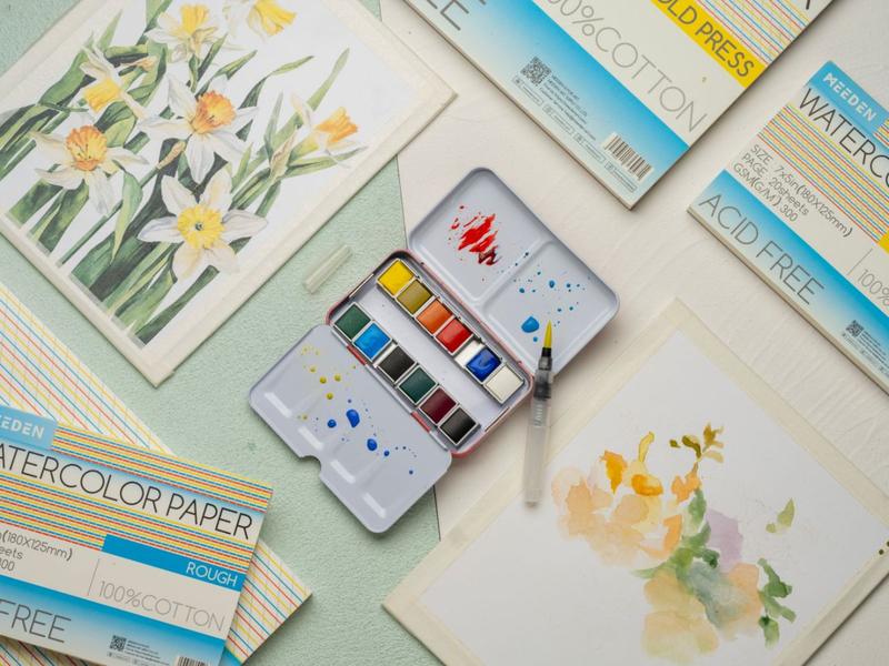 MEEDEN Watercolor Paint Set, 12 Colors Set with Carrying Case, Removable Blocks, Travel Watercolor Set for Artists and Crafters, Gift
