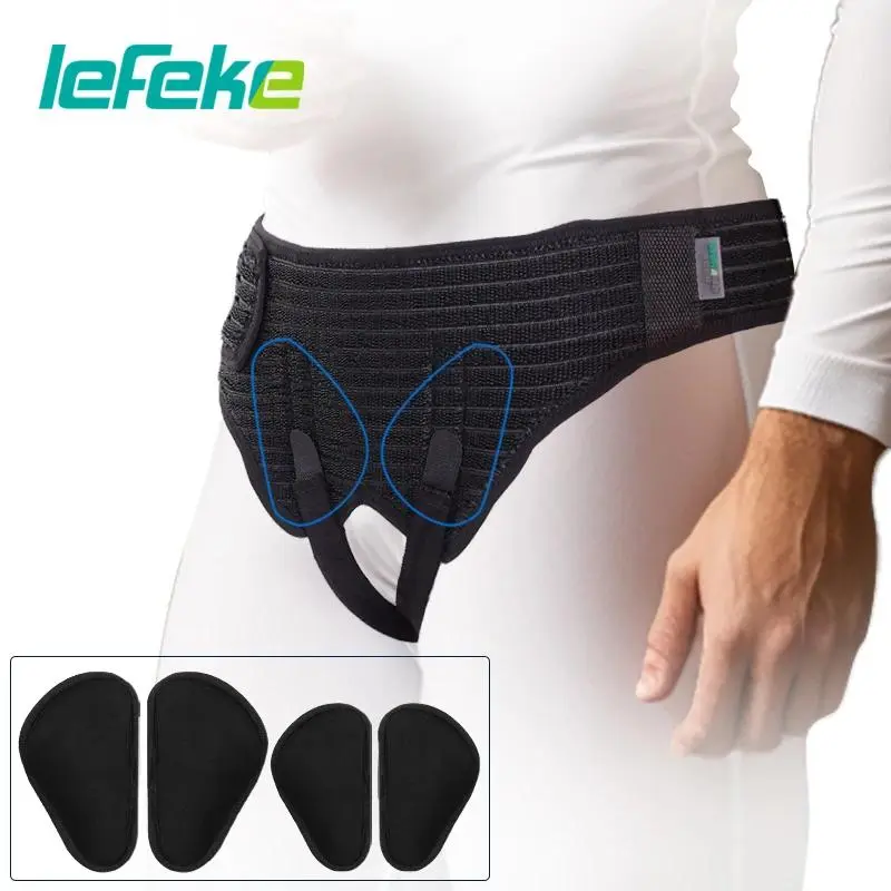 Adjustable Adult Hernia Belt Man Inguinal Groin Support Inflatable Hernia Bag with 2 Removable Compression Pads
