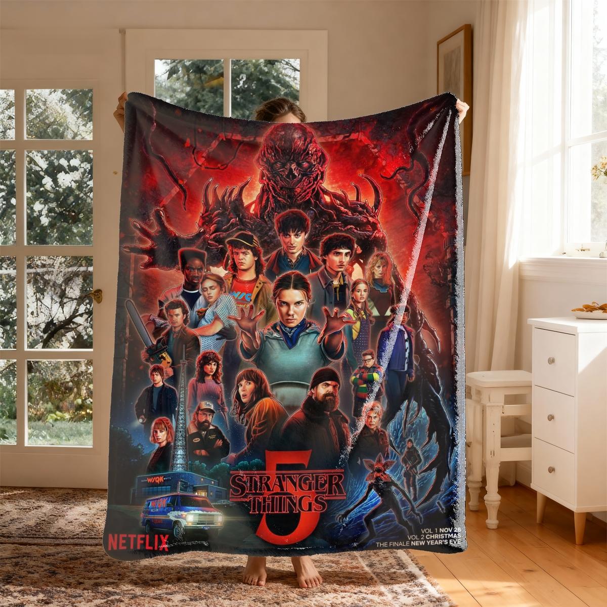 Stranger Things Season 5 Flannel Throw Blanket - Large, Soft, Lightweight & Warm - Perfect for Bed, Sofa, Office, Camping & Travel - Christmas & Winter Gift