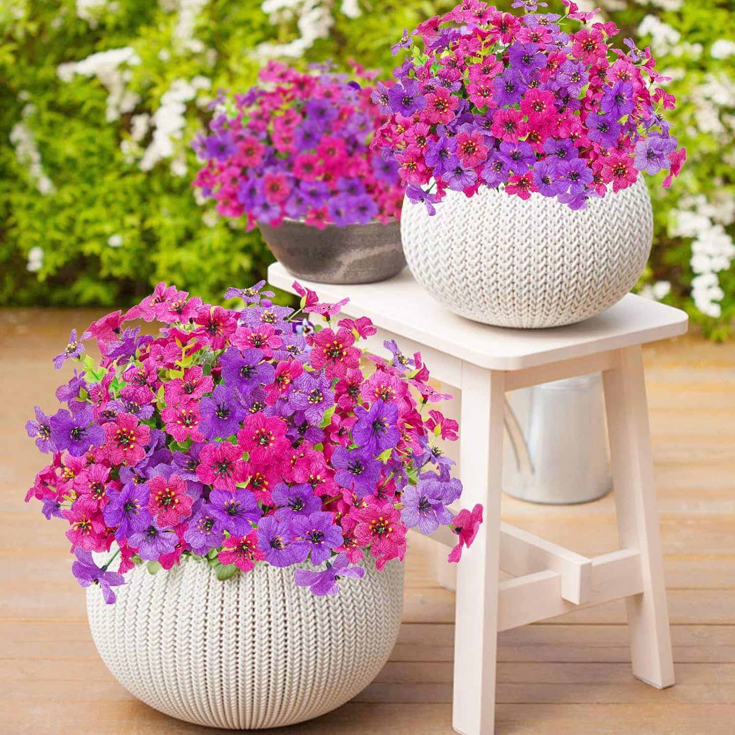 12 Bundles Artificial Flowers for Outdoors, UV Resistant Fake Outdoor Flowers No Fade Faux Outdoor Flowers Plants for Garden Porch Window Box Pot Planters Decor (Fuchsia+Rose Red) Decoration Items Decorations Supplies