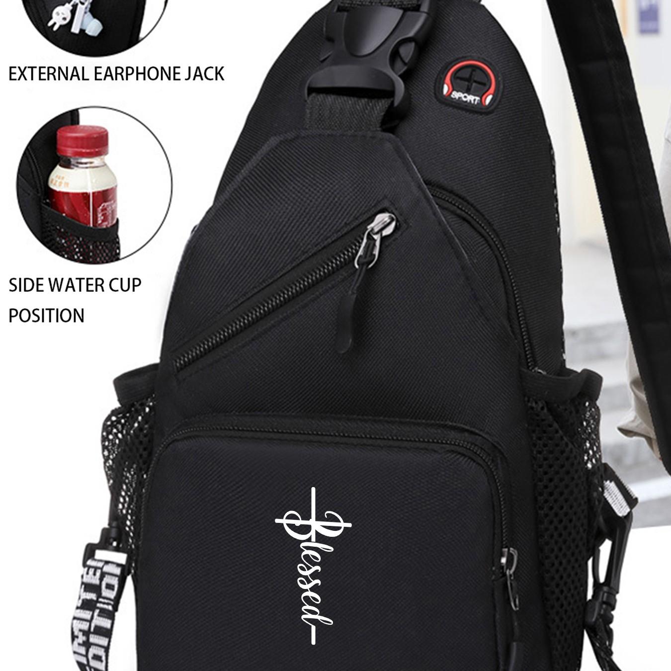 "Blessed" Cross Print Sling Backpack, Unisex Small Casual Chest Bag, Portable Crossbody Rucksack for Daily Use, Gift for Trendsetters, Budget-Friendly