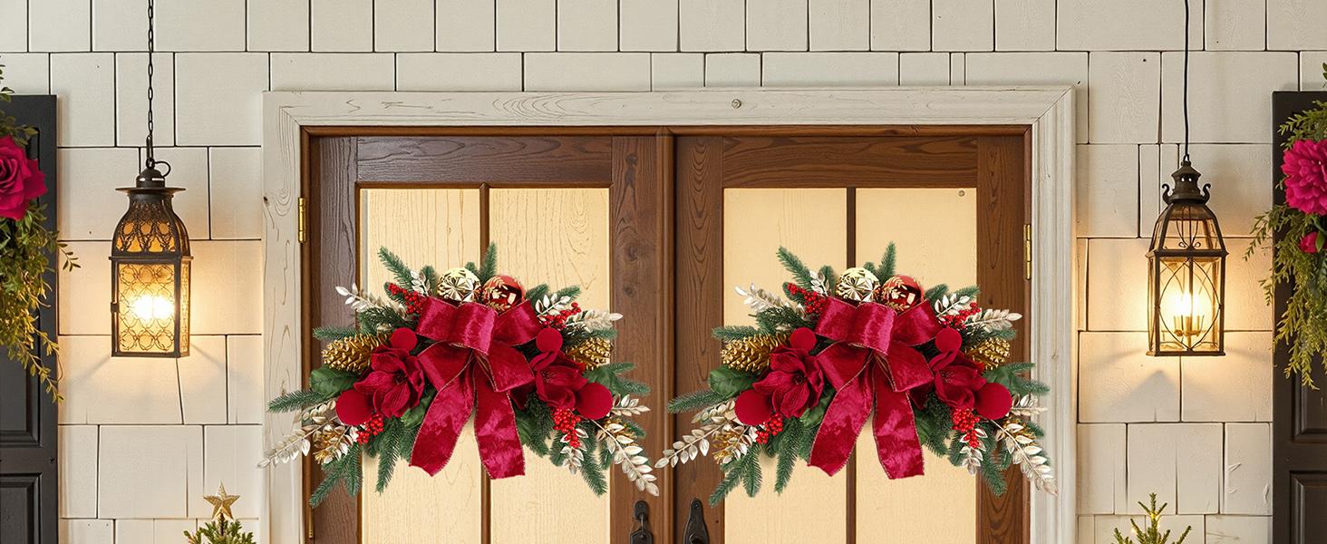 2025 Magnolia Christmas Wreath – Holiday Door Decoration with Silk Bows, Pinecones, Balls, Red Berries & Magnolia, Outdoor & Front Door Decor