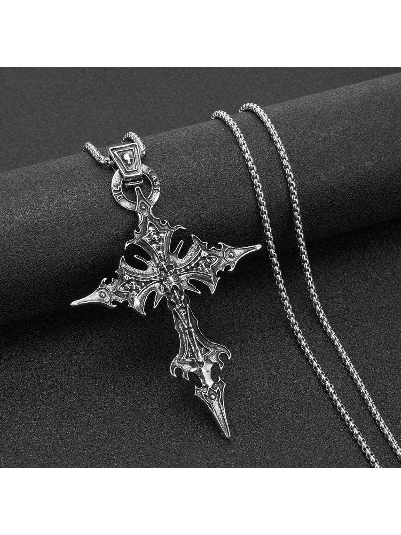 Vintage Gothic Skull Cross Pendant Necklace - Stainless Steel Punk Jewelry for Men