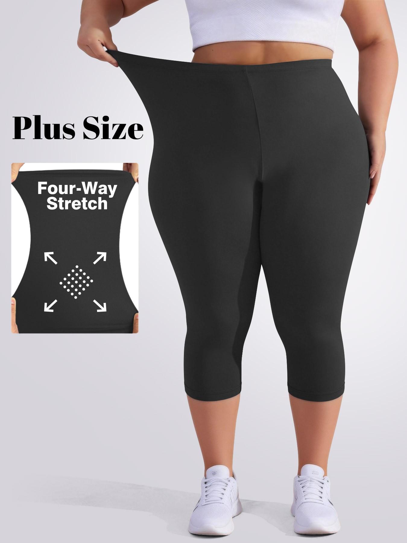 Plus Size Women's High Elasticity Capri Pants, Soft Comfortable Fabric, Non-Transparent Yoga Leggings for Leisurewear, Multiple Color Options, Elastic Waist Leggings