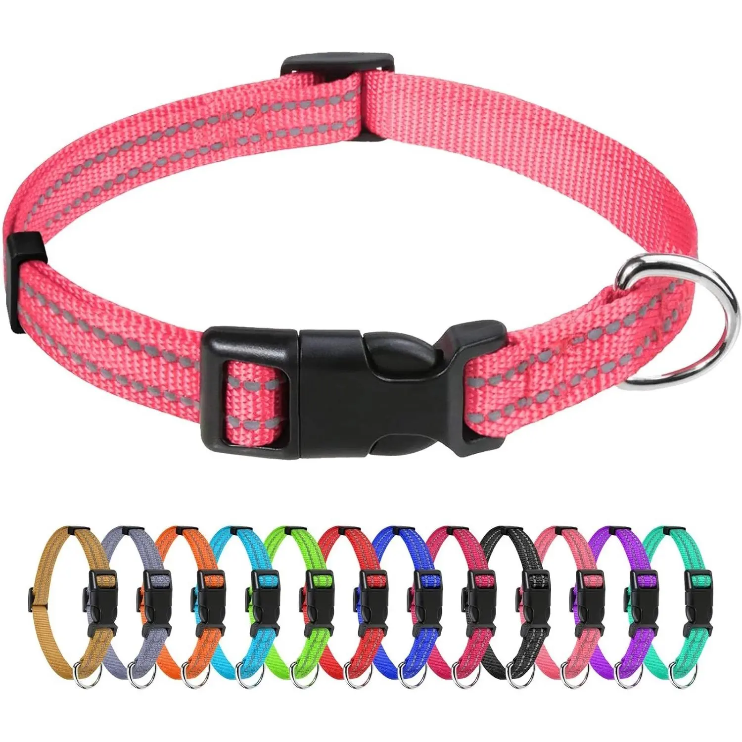 Reflective Small Dog Collar, Baby Pink, 3/8" Width - Lightweight Nylon Puppy Collar for Chihuahua, Yorkie & Teacup Dogs 5-15 Lbs, Safe for Evening Walks, 12 ColorsGift
