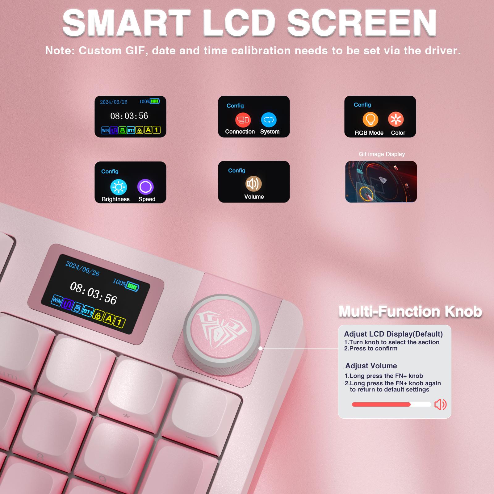 Official AULA S98 Pro Hot Swappable Wireless Mechanical Gaming Pink Keyboard with Screen & Knob, Tri-Mode Connection 2.4GHz/USB-C/BT5.0 Creamy Keyboard,Side Printed PBT Keycaps,Pre-lubed Linear Switches,RGB Backlit  TikTokShopfalldealsforyou