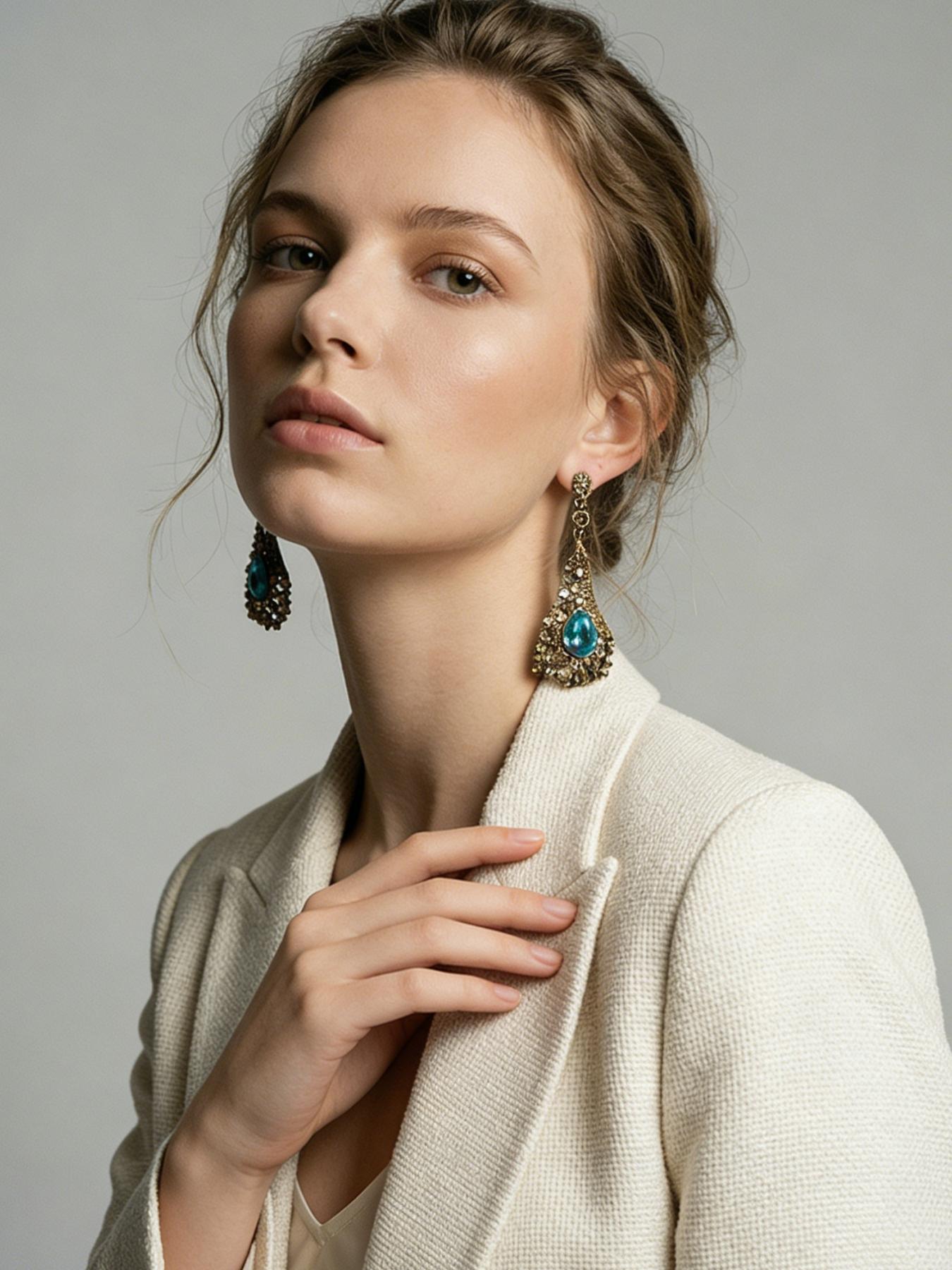 A pair of vintage noble teardrop shaped sapphire pendant earrings, suitable for daily wear, vacation dates, and other occasions, and also a surprising and exquisite small gift.