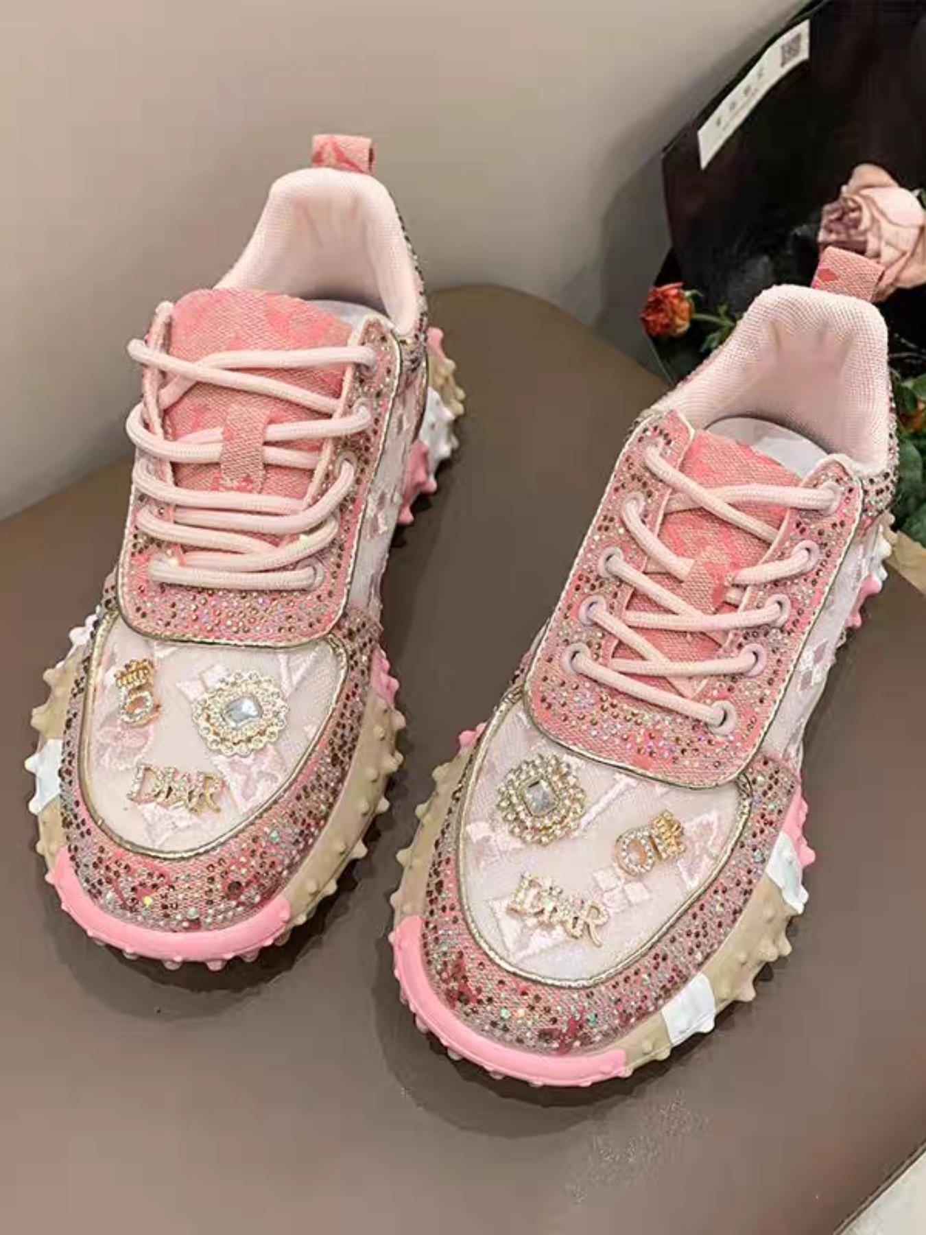 Women's Thick Sole Height Increasing Dad Shoes, Handmade Embellished Fashion Luxury Casual Women's Shoes, Unique Design Comfortable Sneakers
