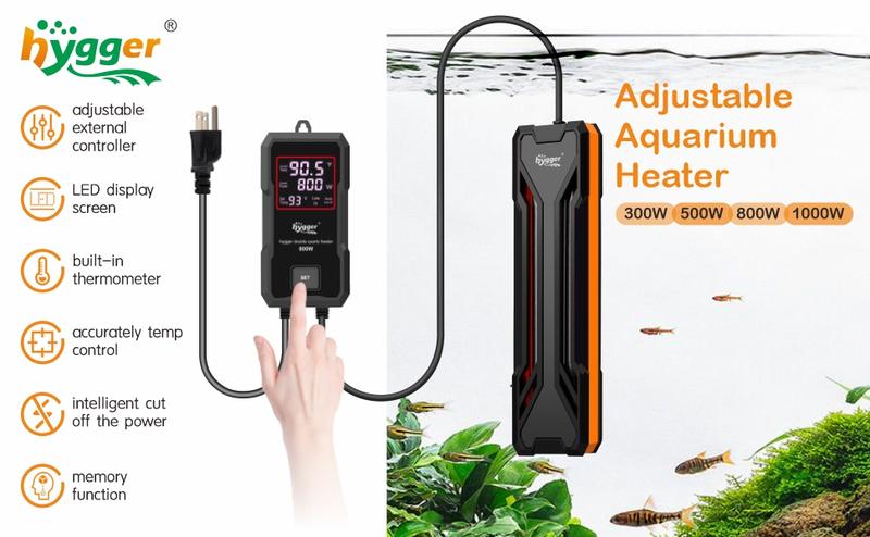 hygger Aquarium Heater 300W/500W/800W/1000W, Submersible Fish Tank Heater with Digital LED Controller and Intelligent Leaving Water Automatically Stop Heating System, for Freshwater and Saltwater