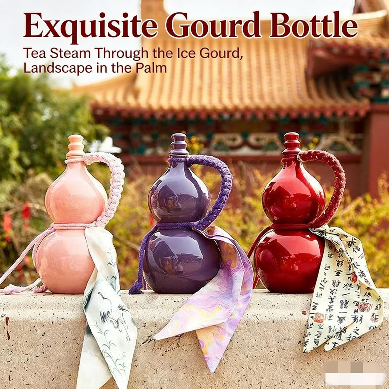 アイドル [2024 DALMAJUNG] Gourd Bottle & Cup Set Elegant Oriental Style Gourd Travel Water Bottle, Portable Ancient
