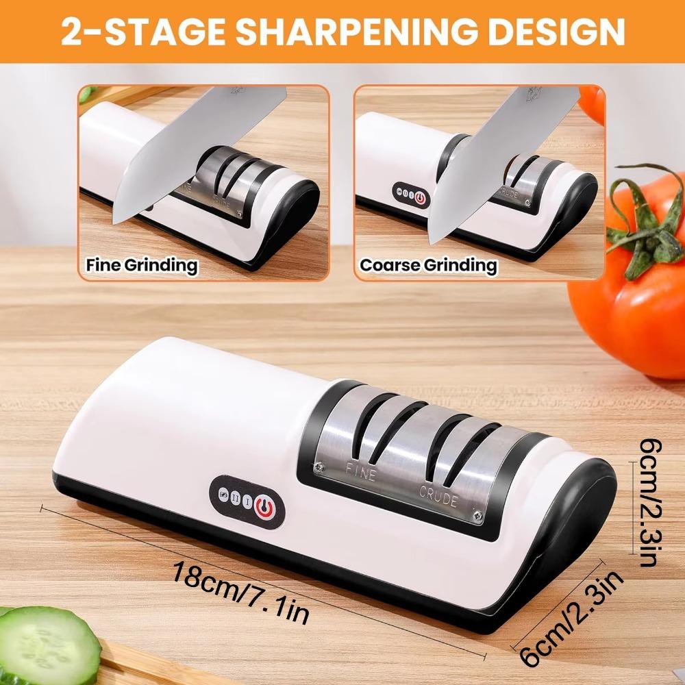 Two-Stage Electric Knife Sharpener: Fast & Efficient Blade Repair Tool. Portable & Powerful Whetstone for Kitchen & Outdoor Use. Professional Knife, Scissor & Hatchet Sharpening Kit with Anti-Slip Base. Ideal for Home & Camping.