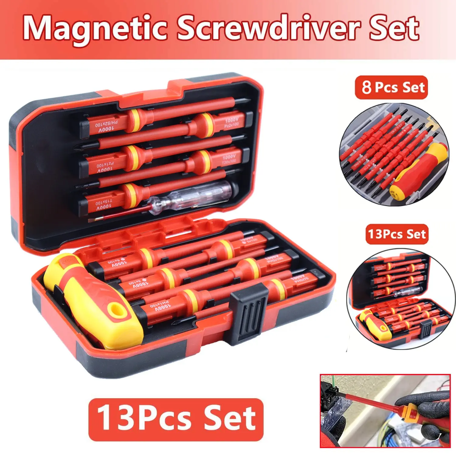 Professional Insulated Electrician Screwdriver Set, Durable Material, Multi-Purpose Hand Tools, Essential for Home and Office Use, Industrial Repair Tool