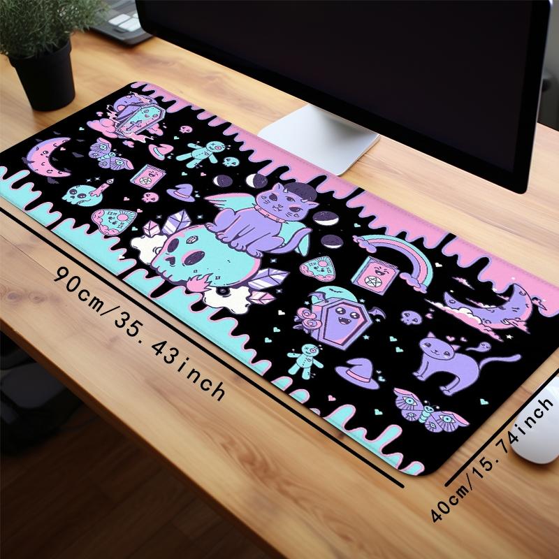 Kawaii Gothic Ouija Design Mouse Pad, 1 Count Large Gaming Mouse Pad, Office Cute Desk Accessories, Non-slip Rubber Base Stitched Edge Desk Pad for Home Office Game