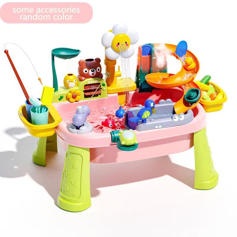 Sunflower Toddler for Kids, Fishing, Spray Gun, Slide Track, Outdoor Sensory Table, Water Play Table, Summer Beach Toy, Best Gift for Boys & Girls