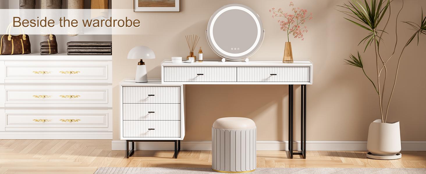 Large Vanity Desk with Drawers,Makeup Vanity Set with Movable 3-Drawer Chest,Modern Makeup Vanity Dressing Table