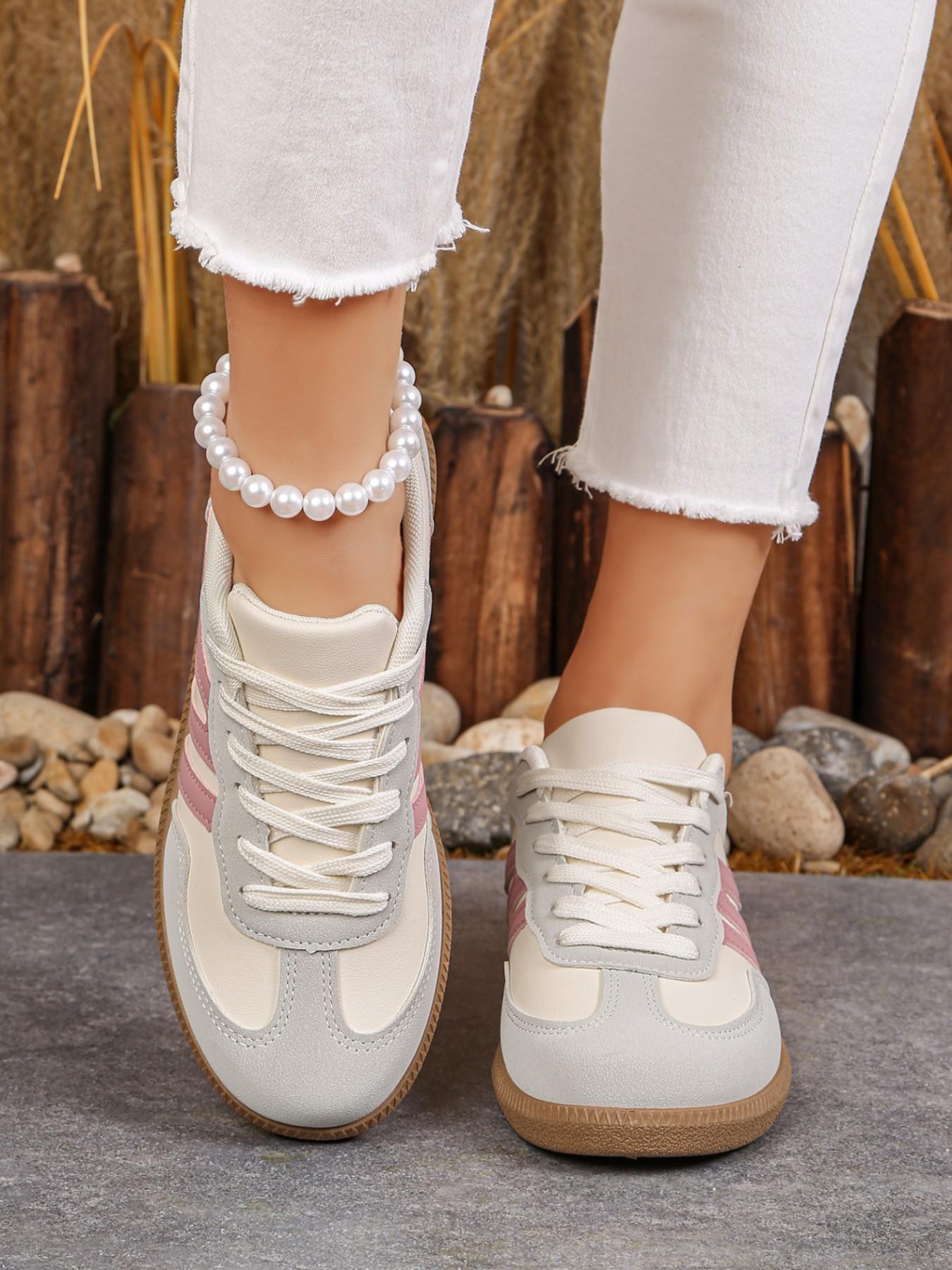 Lucky Step Women's Fashion Sports Shoes, Sporty Running Shoes, Vintage Classic Casual Lace-Up, PU Leather Patchwork, All-Season Tennis Running Walking Shoes, Running Sports Footwear