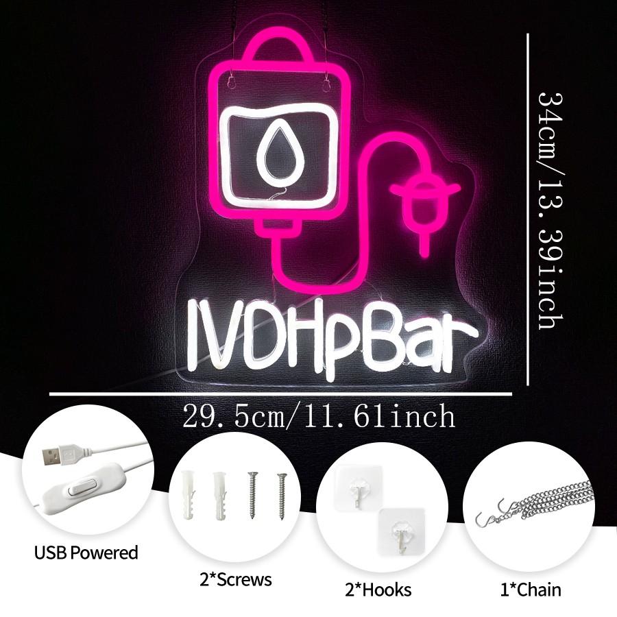 IV Drip Bar Neon Sign - Dual-Tone LED Wall Light with  Function | USB Powered Night Light for Medical Offices, IV Therapy Clinics & Home Decor | Easy Installation & Energy Saving