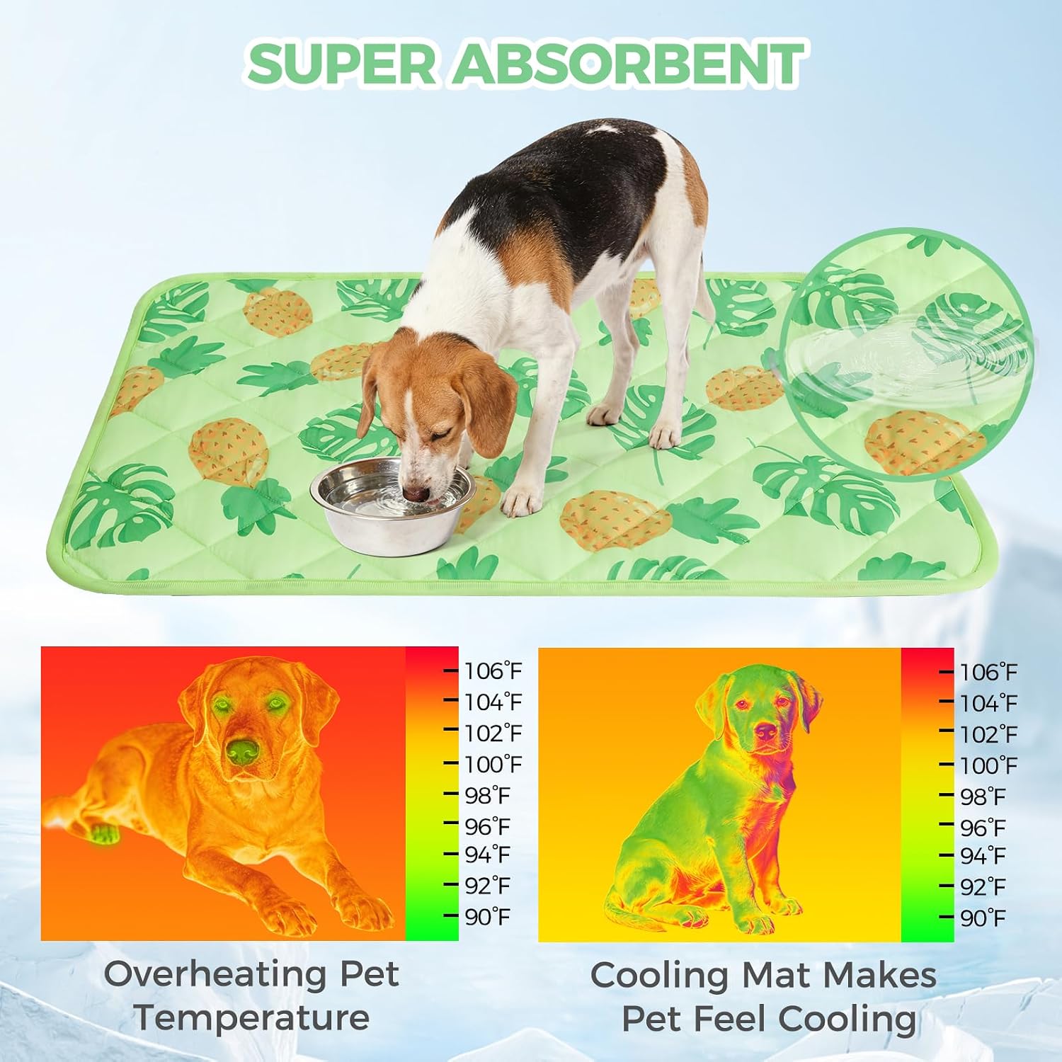 Cooling Mat,15.5" x 19.5"Thicken Self-Cooling Mat for &,Internal & Endothermic,Washable  Ice Cool Pad Blanket, Sleeping Pad for Indoor Outdoor in Summer, , Green S