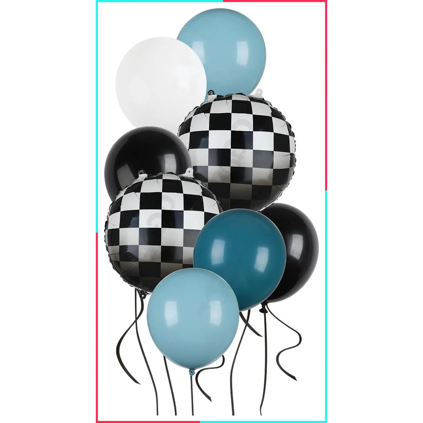 Race Car Balloon Bundle Checkered Blue Black Latex Balloons 20 Pcs