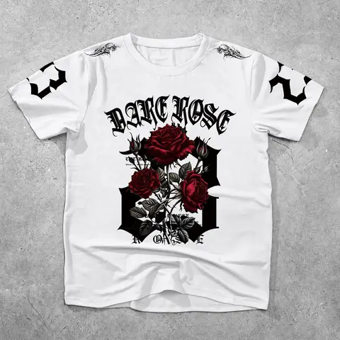 Unisex Graphic Half Sleeve T-Shirt - Dark Aesthetic Gothic Rose Print - Y2K Cyberpunk Streetwear Top for Clubbing, Skater Outfits & Daily Casual Wear