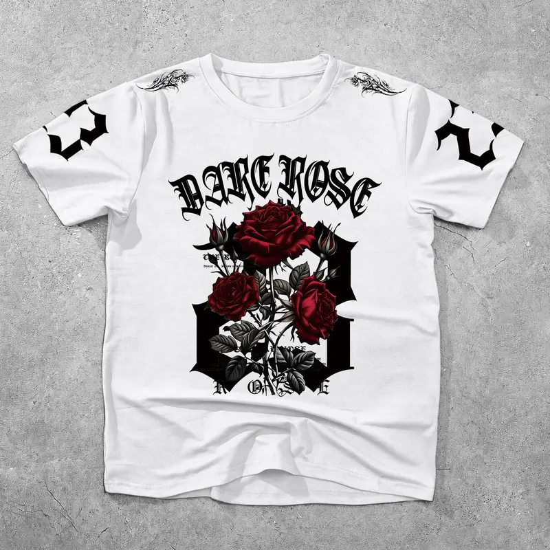 Unisex Graphic Half Sleeve T-Shirt - Dark Aesthetic Gothic Rose Print - Y2K Cyberpunk Streetwear Top for Clubbing, Skater Outfits & Daily Casual Wear