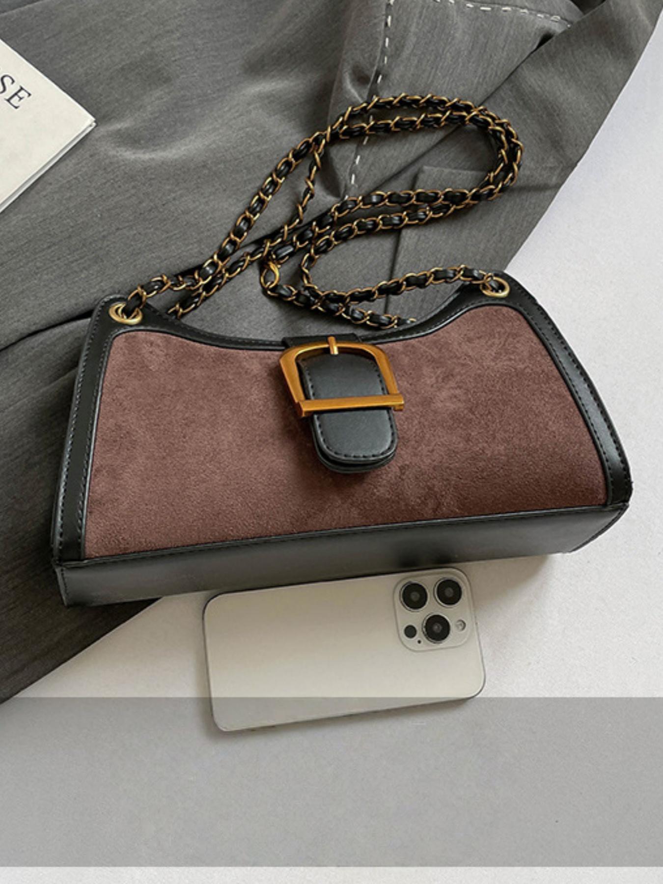 Women's French Vintage Colorblock Underarm Bag, Lightweight Single Shoulder Bag with Ribbon Patchwork Design, Stylish and Unique Handbag