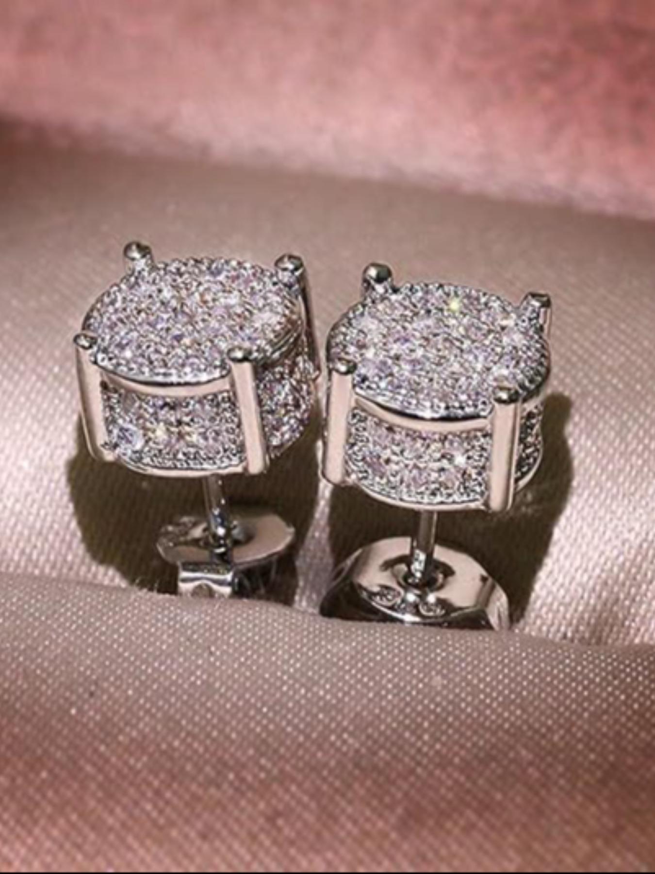 Vintage Rhinestone Hip Hop Earrings Set, Unisex Zirconia Studs, Color-Blocked Electroplated Round Design, Perfect for Daily Parties Holidays