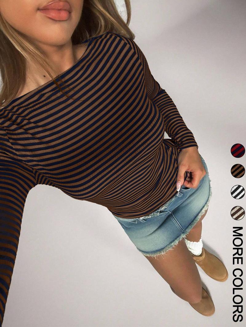 Valentine's Day Women's Casual Striped Slim Fit Long Sleeve T-Shirt, Comfortable Ladies Top for Daily Wear, Stylish and Versatile Design
