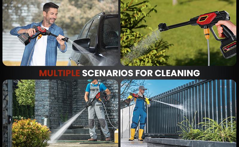 NEXPOW 1000PSI Cordless Pressure Washer, 2.4GPM Portable Power Washer with 6-in-1 Adjustable Nozzle, Power Cleaner with 32.8ft Hose for Cars/Patios