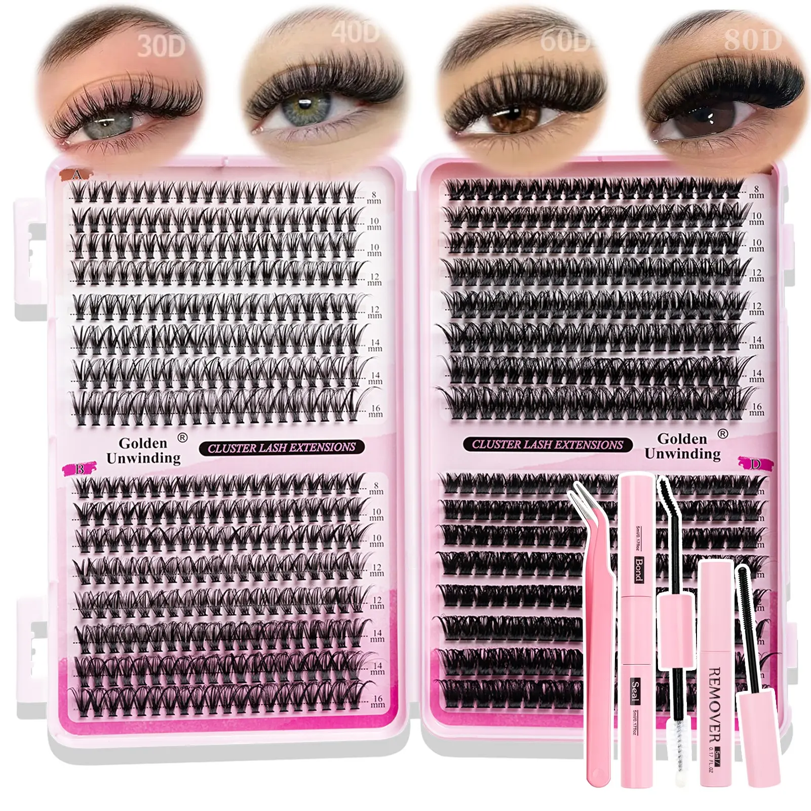 High Capacity False Eyelash Extension Kit, DIY Lash Set for Daily Use, Parties, Travel, Non-Toxic, D Curl, Fluffy Style