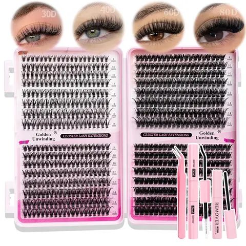 Cluster False Eyelashes, Eyelash Clusters, High Capacity, Includes Glue, Tweezers, Remover, DIY Lash Extension, Suitable for Daily Use, Parties, Travel, Gift