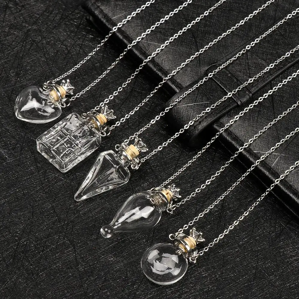 Transparent Glass Vial Necklace Wishing Bottle Dried Flower Pendant Jewellery Openable Screw Cap Steel Chain Charm Perfume Jars