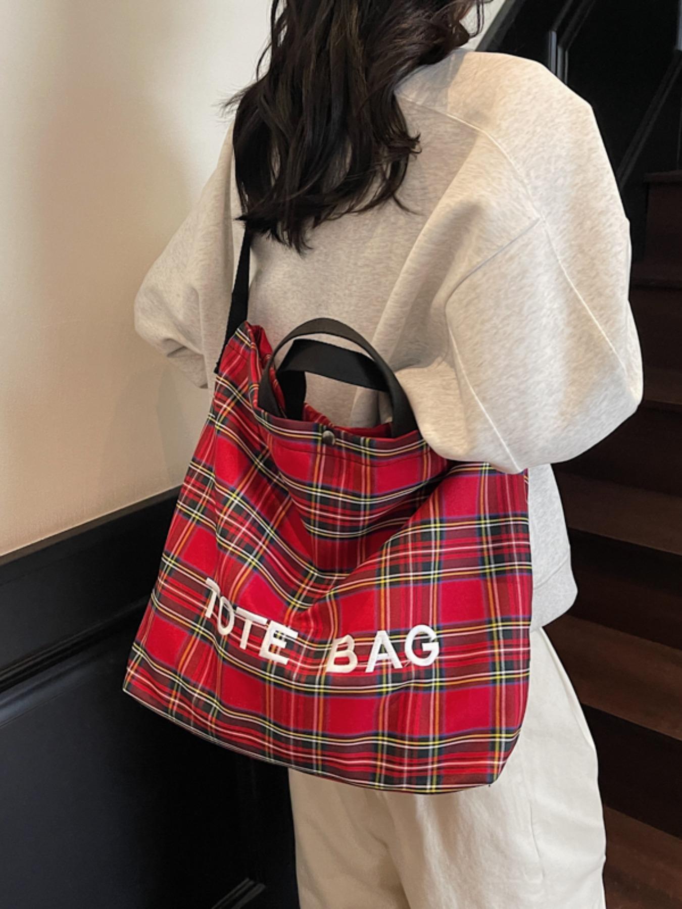 Trendy Plaid Pattern Tote Bag, Large Capacity Shoulder Bag for Women & Men, Versatile High-quality Daily Commuting & Shopping Bag