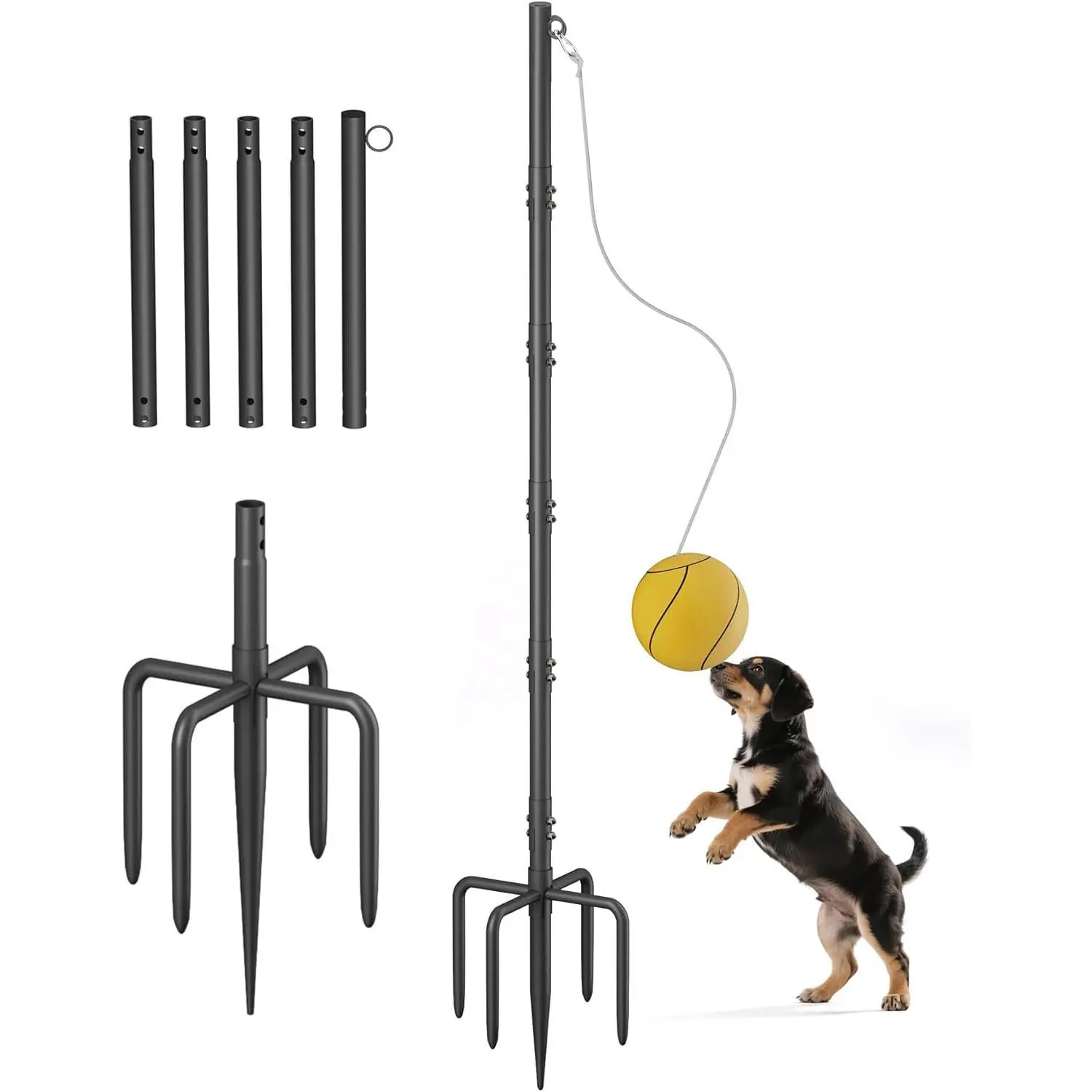 Heavy-Duty Adjustable Tetherball Set with Rope & Ball, In-Ground Base Portable Equipment for Outdoor Backyard Playground Outdoor Sports Fun Game, Height Adjusting