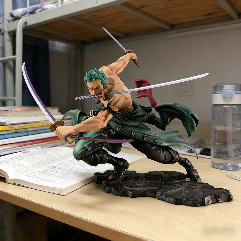 One Piece Roronoa Zoro Figure! Three Sword Style Battle Pose with Muscle Detail，Stunning Zoro Action Figure, Perfect Desk Decor for Otakus，Roronoa Zoro Three Sword Style Statue