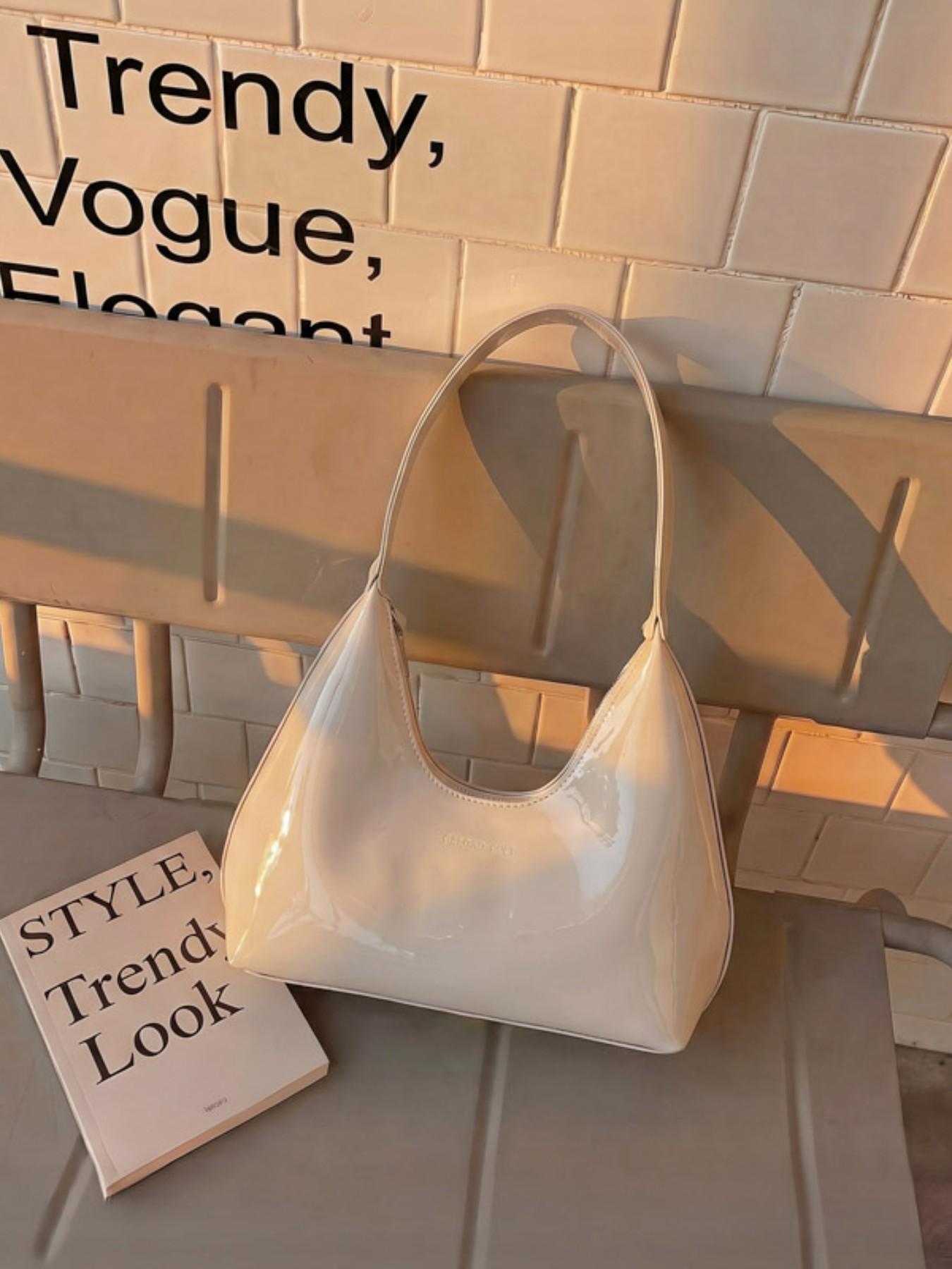 2026 New Fashionable Single Shoulder Bag, Chic Solid Color Retro Glossy Small Square Underarm Bag, Ideal for Commute, Travel, Parties, Shopping, Fashionable Bags