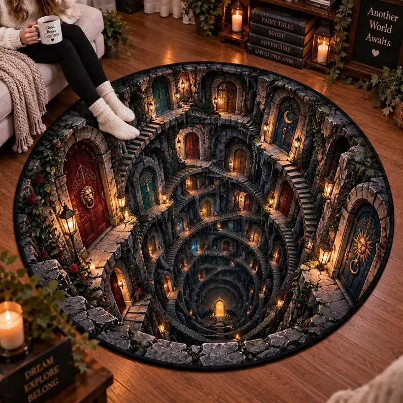 3D Illusion Portal Rug, Infinite Doorway Abyss Round Rug, Fantasy Magic Door Carpet, Haunted House Decor