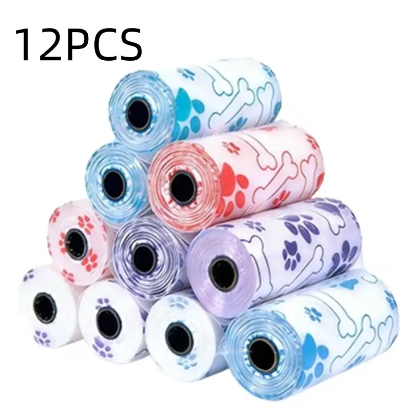 12pcs Random Color High-Quality Pet Waste Bags, Portable Easy Tear Dog Trash Bags Supplies, Thick Leak-Proof Durable, Ideal for Outdoor Walking and Daily Cleaning