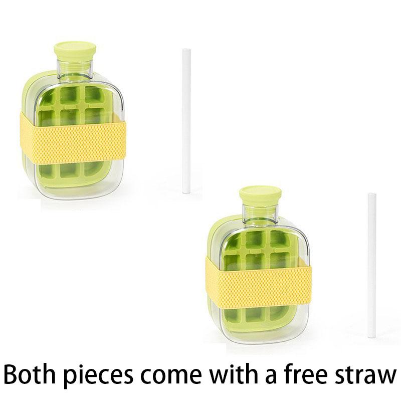 2-in-1 Press Ice Cube Tray with Ice Bucket, Portable Ice Maker Bottle, One-Step Easy Release No-Touch Ice Mold Food Grade BPA-Free Quick Freeze Ice Cube Storage Container Reusable Silicone Ice Cube Tray for Summer Cocktail Iced Coffee Smoothie Whiskey Sod